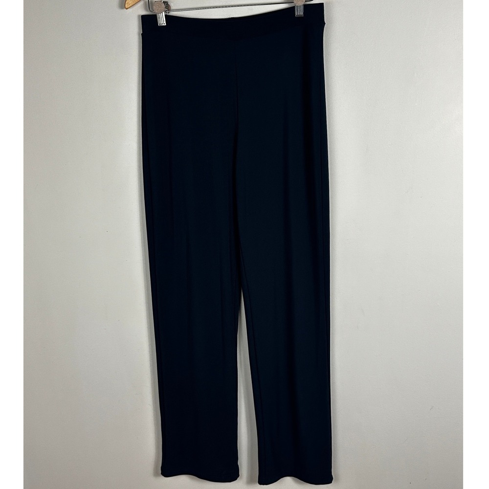 Sympli Canada Navy Blue Elastic Waist Wide Leg Pants Womens Sz 10 Stretch Jersey